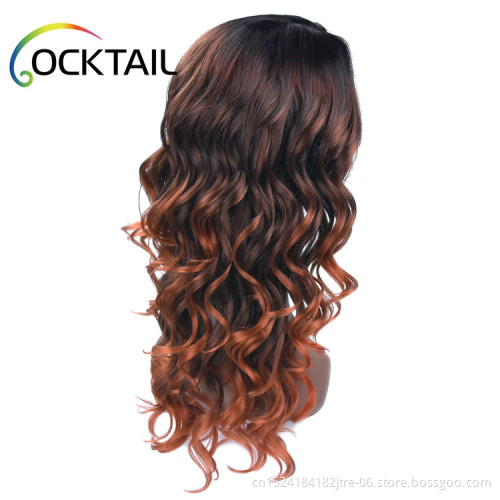 Japanese fiber natural looking C side part T1b/copper ombre color  long curly synthetic lace front wig